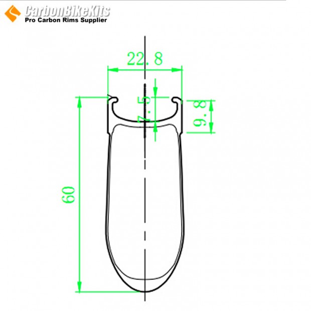 700C 60x23mm Cerchio Clincher in Carbonio con Superficie Frenante in Lega per Bicicletta da Strada